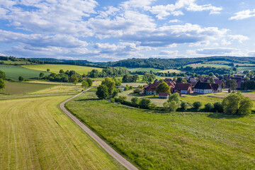 Fototapeta na wymiar Panorama over a landscape of village in Germany