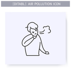 Breathing problems line icon. Coughing man. Industrial smog, biohazard emissions. Environment pollution and environmental damage concept. Symptom Covid19. Isolated vector illustration. Editable stroke