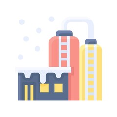 snow town in winter related factory building with windows and ice vectors in flat style,
