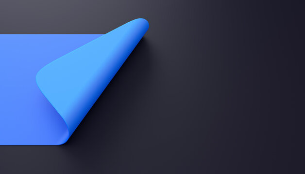 Blue Page Curl On Dark Background For Cover Template Design. 3d Render.