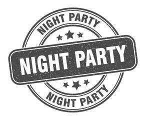 night party stamp. night party label. round grunge sign