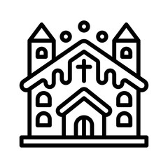 snow town in winter related church buildings with ice and cross sign in lineal style,