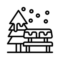 snow town in winter related bench with santa tree and ice vectors in lineal style,