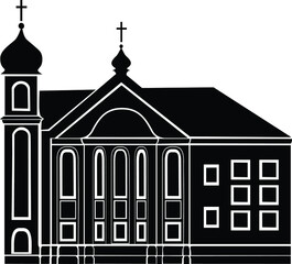 Church building icon, silhouette on white background