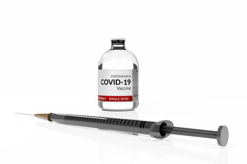 Covid-19 coronavirus vaccine in a research medical lab. on a white background 3D illustration.