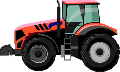 Orange tractor on white background, side view