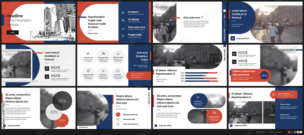 Aufkleber geometric red and blue presentation element templates. vector infographics. for use in presentation,