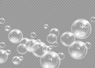 Air bubbles underwater on a transparent background. Soap bubbles