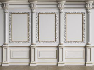 Classic interior wall with mouldings