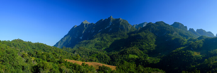 Fototapeta na wymiar Panoramic mountains in deep forest at Chiang Mai province, Thailand.