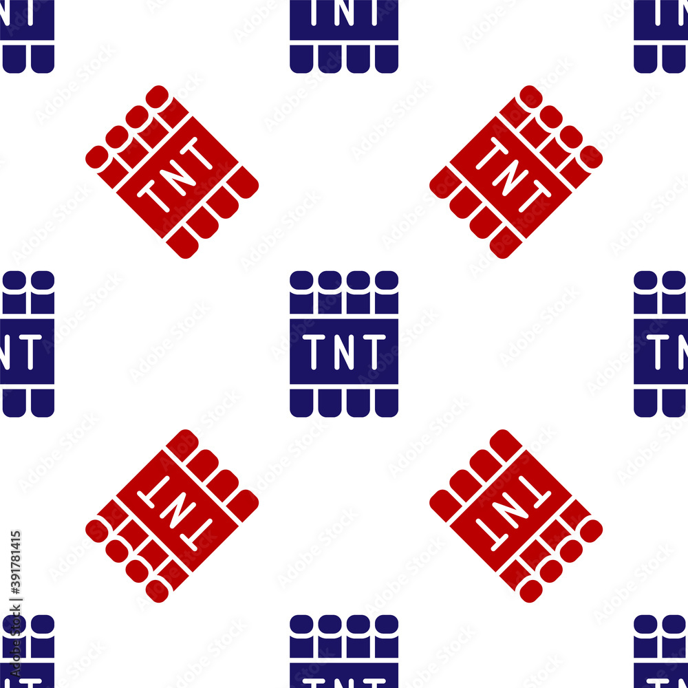Aufkleber blue and red detonate dynamite bomb stick and timer clock icon isolated seamless pattern on white ba