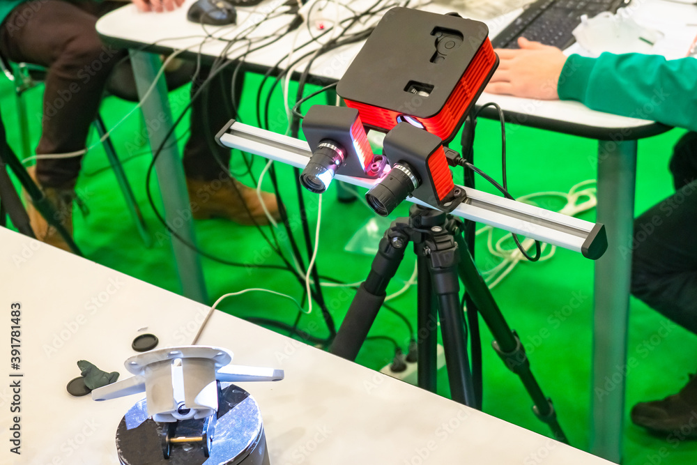 Poster 3d scanner. scanning a three-dimensional part. dimensioning a volumetric part. scanning 3d objects. 