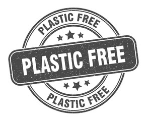 plastic free stamp. plastic free label. round grunge sign