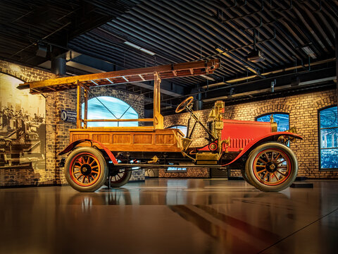 RIGA, LATVIA-APRIL 18, 2018: Ancient Fire Ehgine 1913 Russo-Balt D24/40 in the Riga Motor Museum.