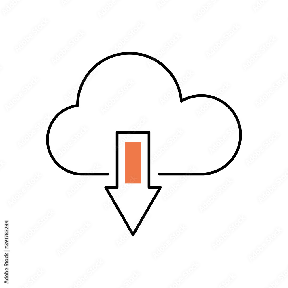 Poster cloud storage with dowload arrow, half line half color style