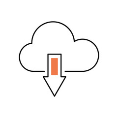 cloud storage with dowload arrow, half line half color style