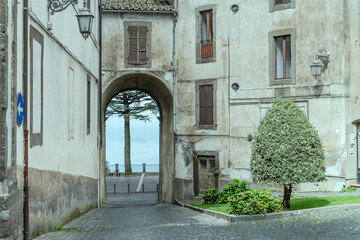 Fototapeta na wymiar inside view of entrance passage in historical town, Montefiascone, Viterbo, Italy
