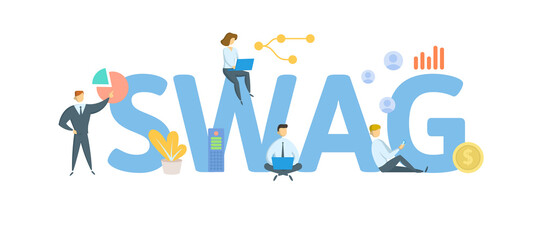 SWAG, Scientific Wild-Assed Guess. Concept with keywords, people and icons. Flat vector illustration. Isolated on white background.