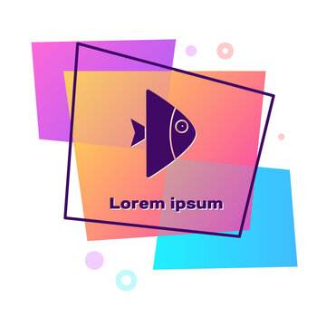 Purple Fish icon isolated on white background. Color rectangle button. Vector..