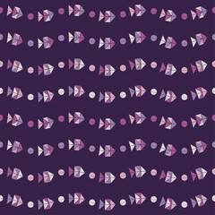 Decorative fish from triangles floating in the sea. Seamless pattern. Cute cartoons. Vector illustration for web design or print.