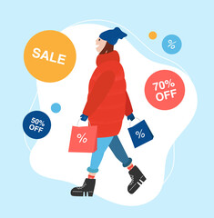 Woman going after winter shopping