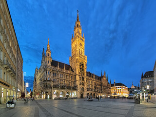 New Town Hall on Marienplatz square of Munich in evening, Germany
