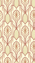 seamless pattern with leaves, pineapple, art deco graphic style for modern wallpaper, and gift wrapping