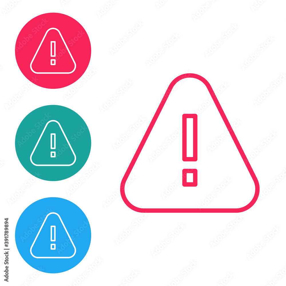 Poster red line exclamation mark in triangle icon isolated on white background. hazard warning sign, carefu