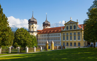 Fototapeta na wymiar STAMS, AUSTRIA, SEPTEMBER 9, 2020 - Cistercian Stams Abbey (Stift Stams) in Stams, Imst district, Tyrol, Austria.