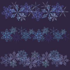 Set of vector snowflakes, vector brushes for illustrator. Winter snow banner