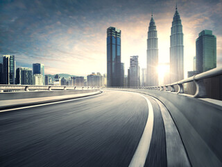 Fototapeta na wymiar Motion blurred overpass in cityscape