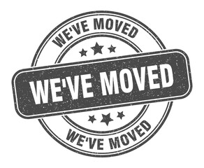 we've moved stamp. we've moved label. round grunge sign