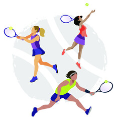 TENNIS PLAYERS -  WOMEN. Vector illustration