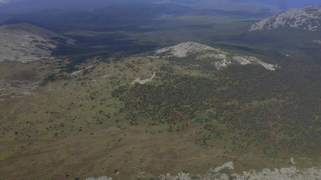 Aerial views of rige Zigalga in cloud, the Southern Urals