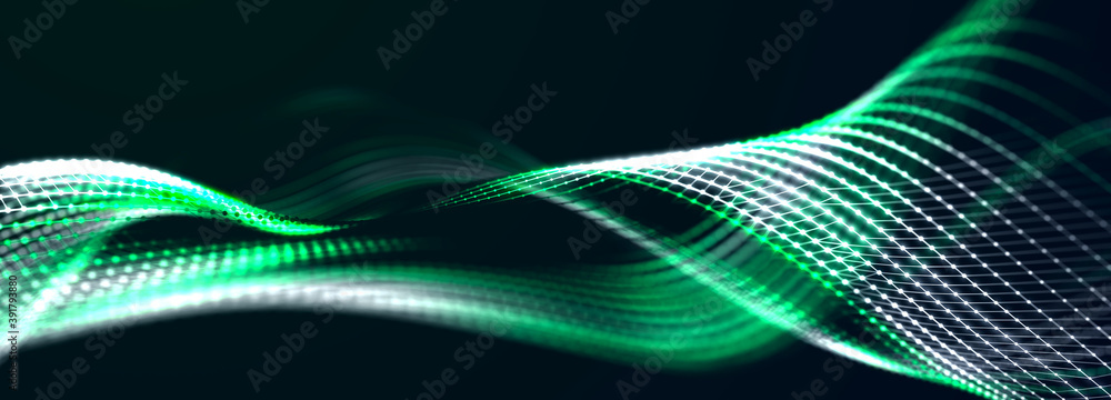 Poster digital landscape with dots and lines. cyberspace grid. background concept for your design. 3d