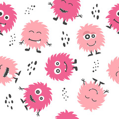 Cartoon monsters seamless pattern. Cute vector illustration.