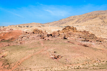 Fototapeta na wymiar Landscape of Petra Valley, the capital city of the Nabataeans, Petra, Jordan