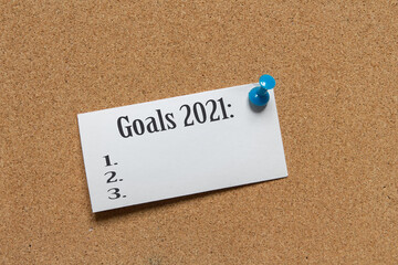 goal 2021 Top view flat lay of desktop and notepads  writing down goals and plans. 2021 New Year's goal, plan,action text on notepad with office accessories. Business motivation, inspiration concept.