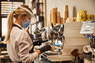 Barista making coffee during the pandemic restrictions