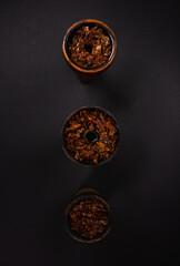 Three bowls for hookah with tobacco