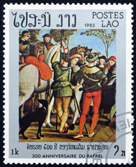 Postage stamp Laos 1983 adoration of the kings, painting