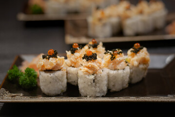 Japanese hoso maki sushi on plate