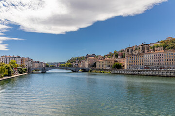 Fototapeta na wymiar Bonaparte Bridge, Lyon, Rhone, France