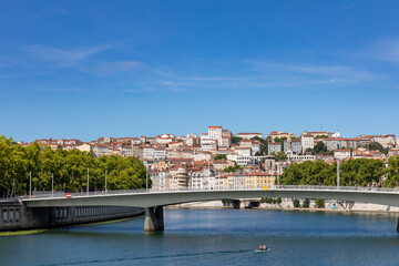 Fototapeta na wymiar Alphonse Juin Bridge and Croix-Rousse district, Lyon, Rhone, France