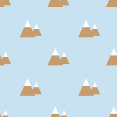 Vector geometric mountains blue seamless pattern background.