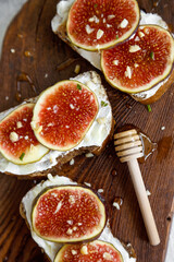 bruschetta with figs and honey and 
nuts. Hight key