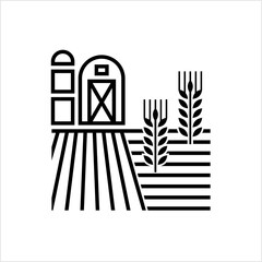 Farm Field Icon, Barn, Farmland Agriculture Icon
