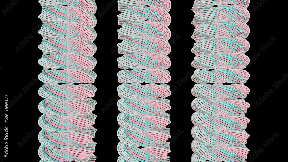 Aufkleber 3d illustration graphic of a beautiful three set of abstract sci-fi objects moving in a straight lin