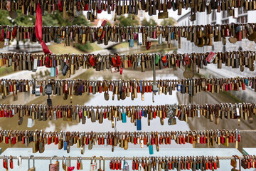 Love locks on the Butcher's Bridge Mesarski Most in Ljubljana