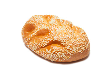 Mini French bread with sesame seeds isolated on white